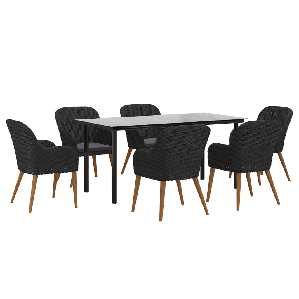 7 Piece Patio Dining Set with Cushions Black