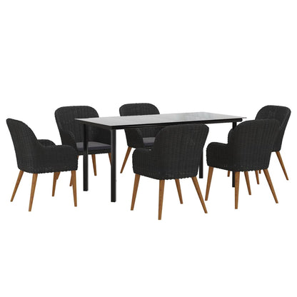 7 Piece Patio Dining Set with Cushions Black