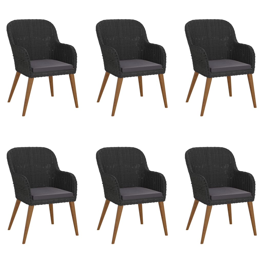 7 Piece Patio Dining Set with Cushions Black