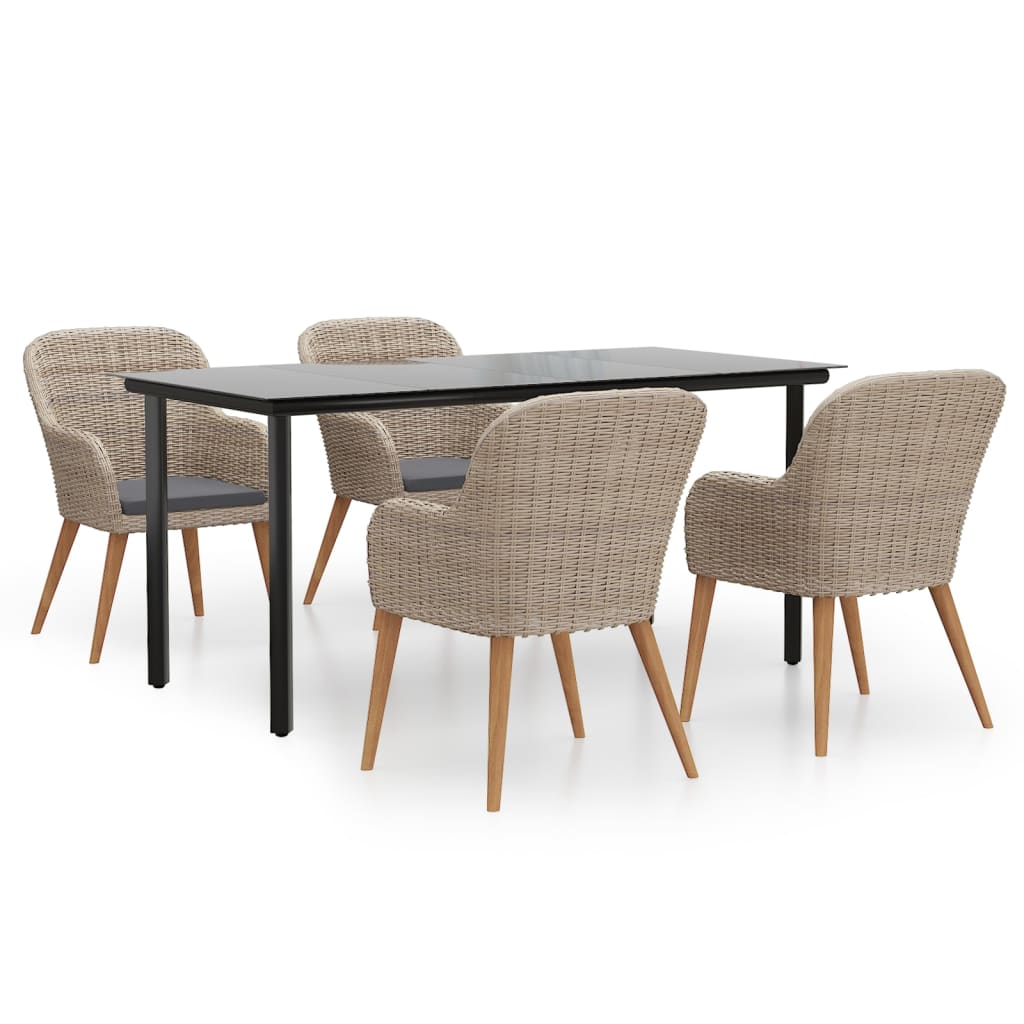 5 Piece Patio Dining Set with Cushions Brown