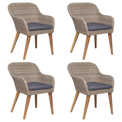 5 Piece Patio Dining Set with Cushions Brown