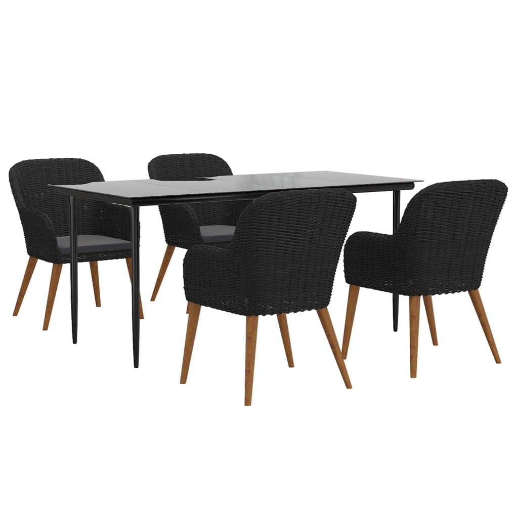 5 Piece Patio Dining Set with Cushions Black
