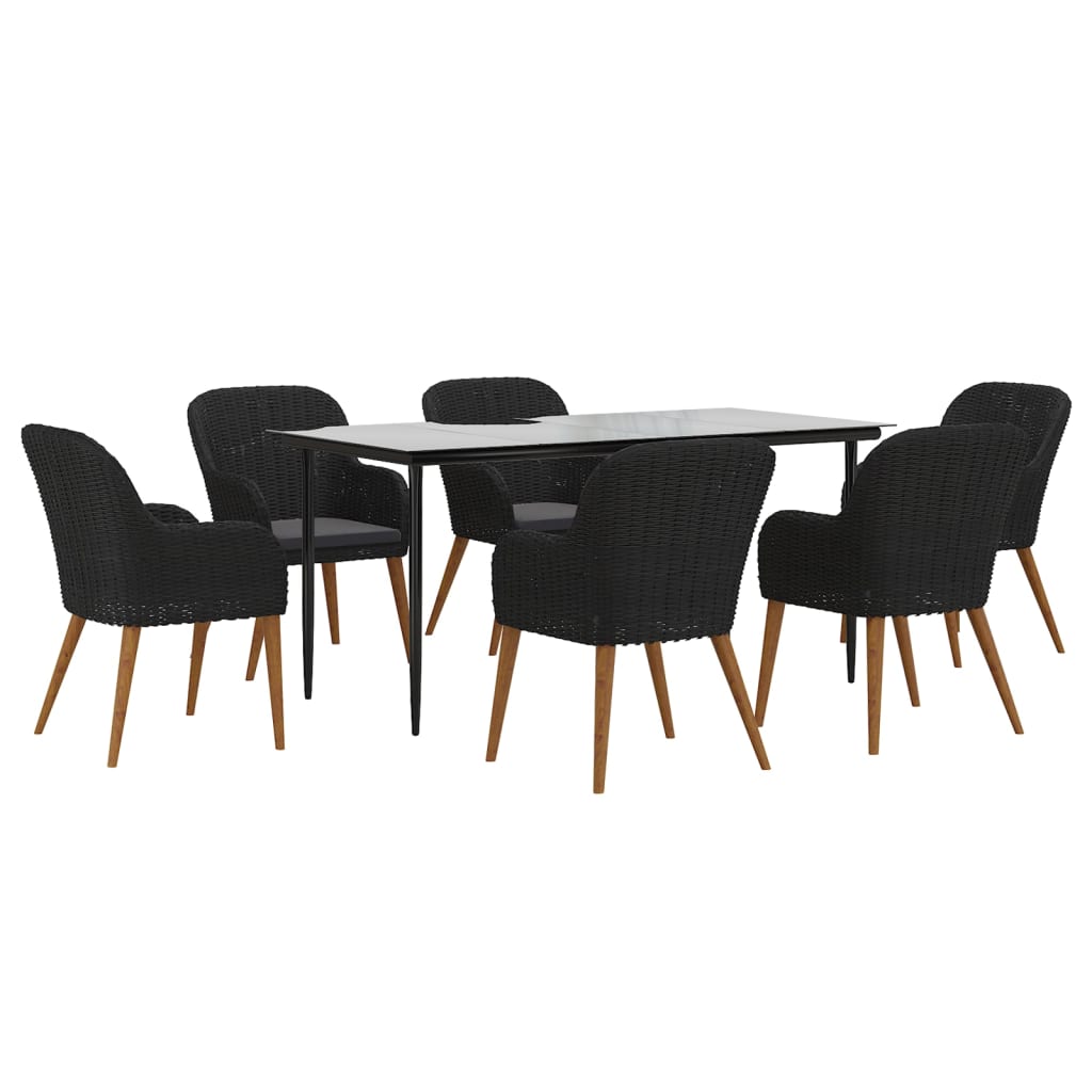 7 Piece Patio Dining Set with Cushions Black