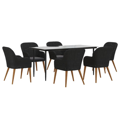 7 Piece Patio Dining Set with Cushions Black