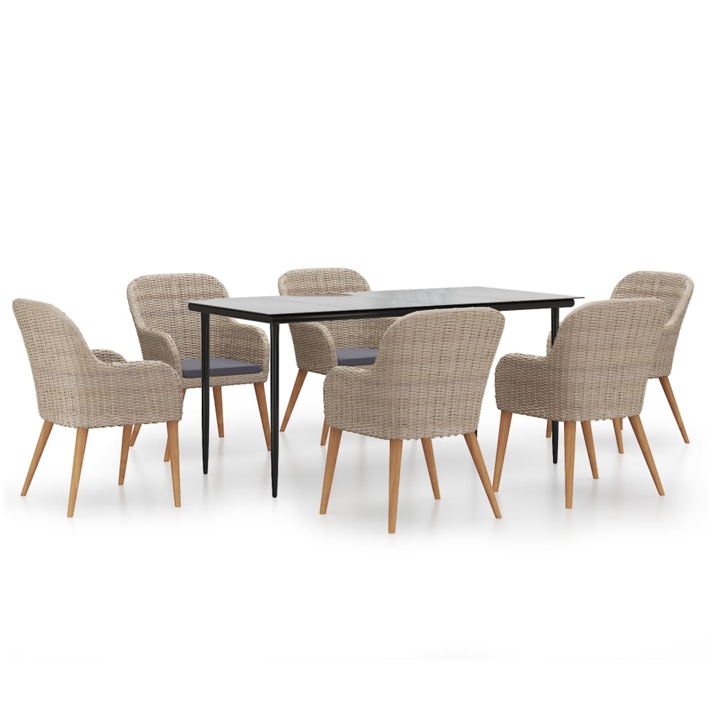 7 Piece Patio Dining Set with Cushions Brown