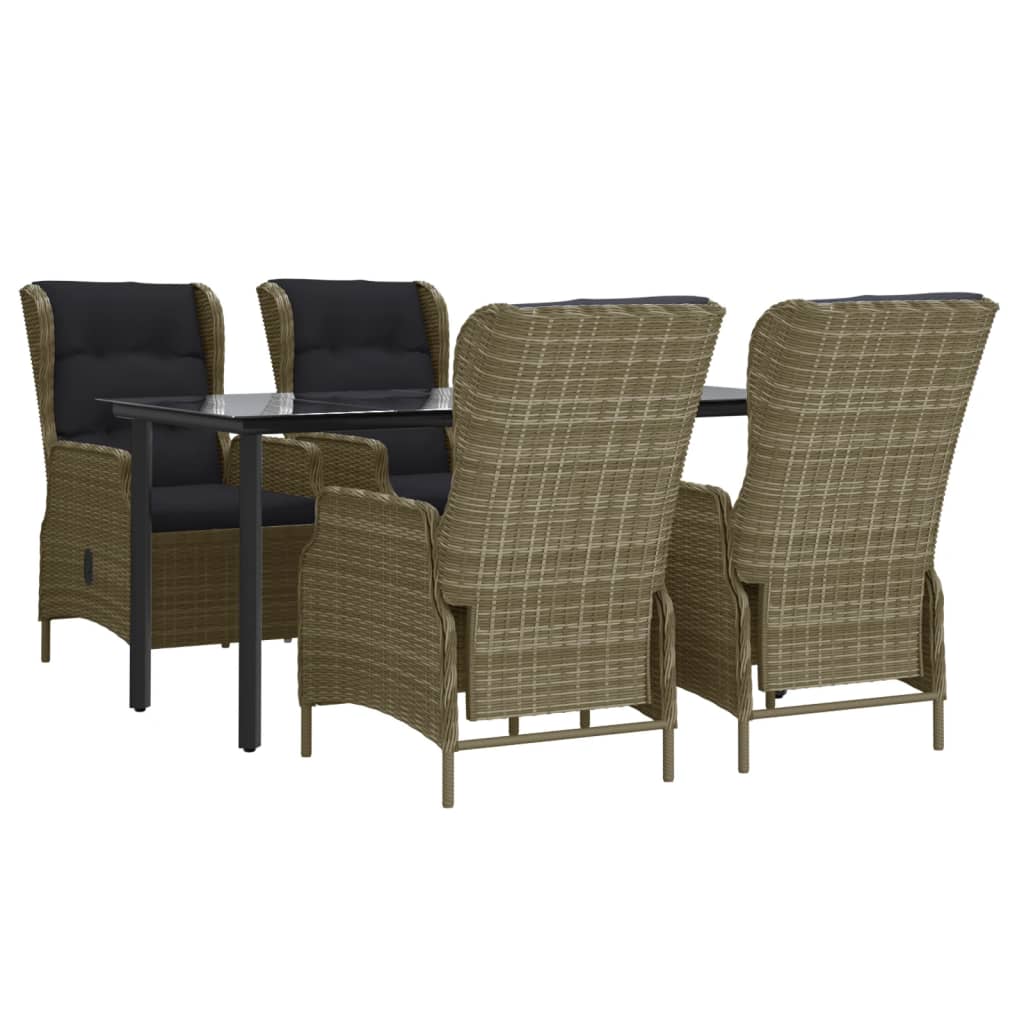 5 Piece Patio Dining Set Brown Poly Rattan