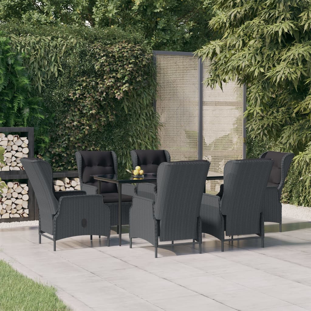 7 Piece Patio Dining Set Dark Gray Poly Rattan