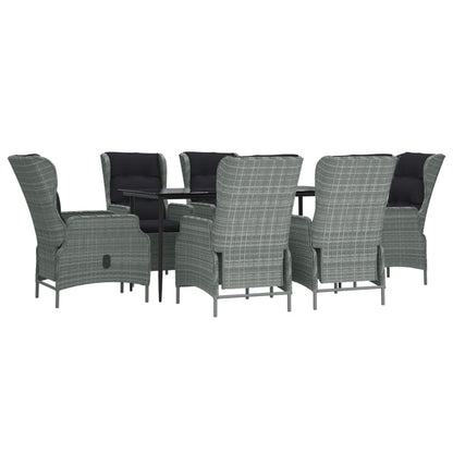 7 Piece Patio Dining Set Light Gray Poly Rattan
