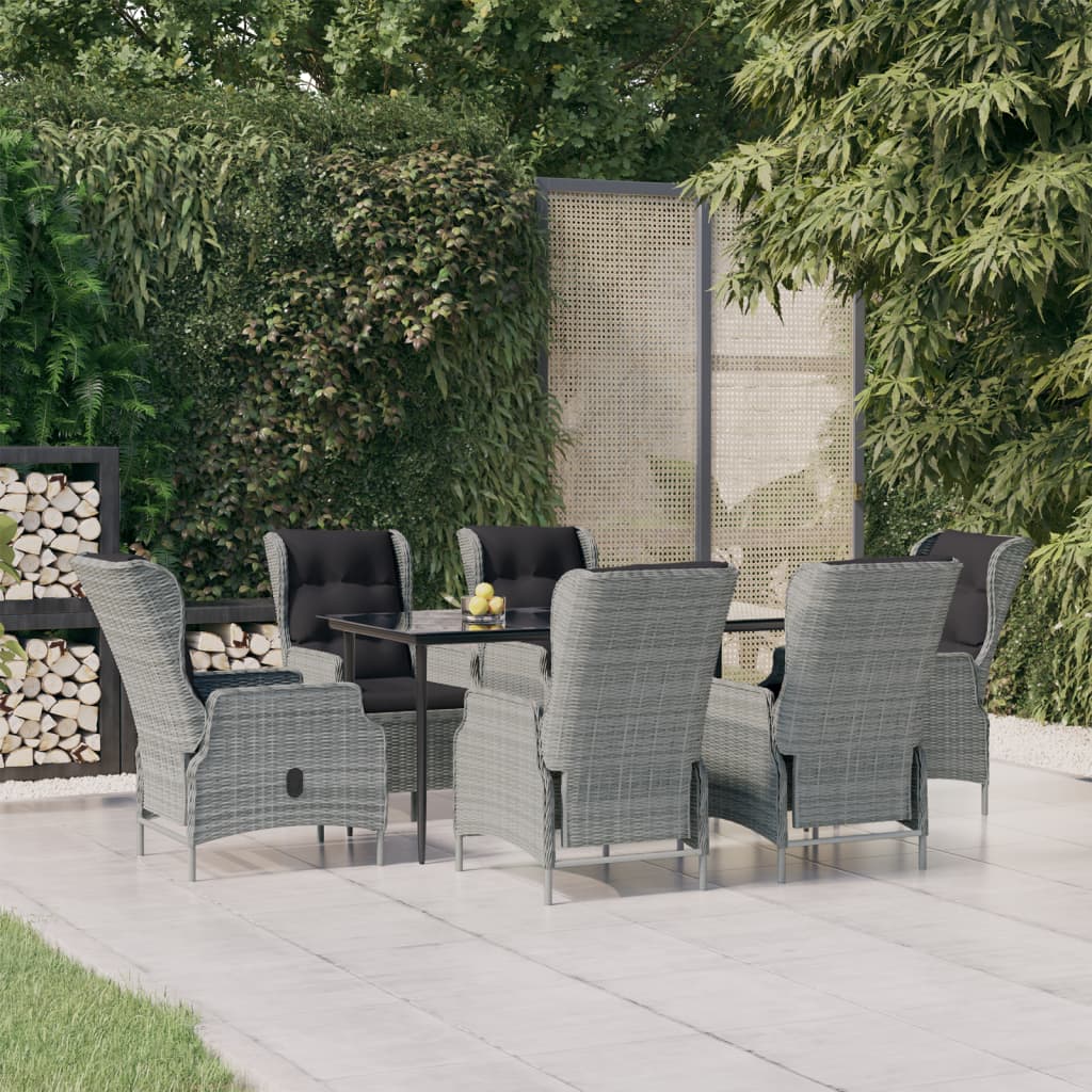 7 Piece Patio Dining Set Light Gray Poly Rattan