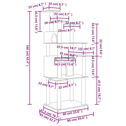 Cat Tree with Sisal Scratching Posts Dark Grey 166 cm