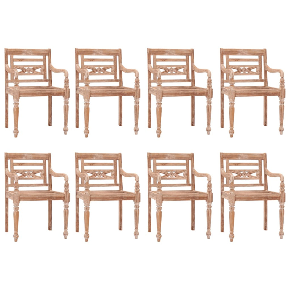 Batavia Chairs 8 pcs White Wash Solid Wood Teak