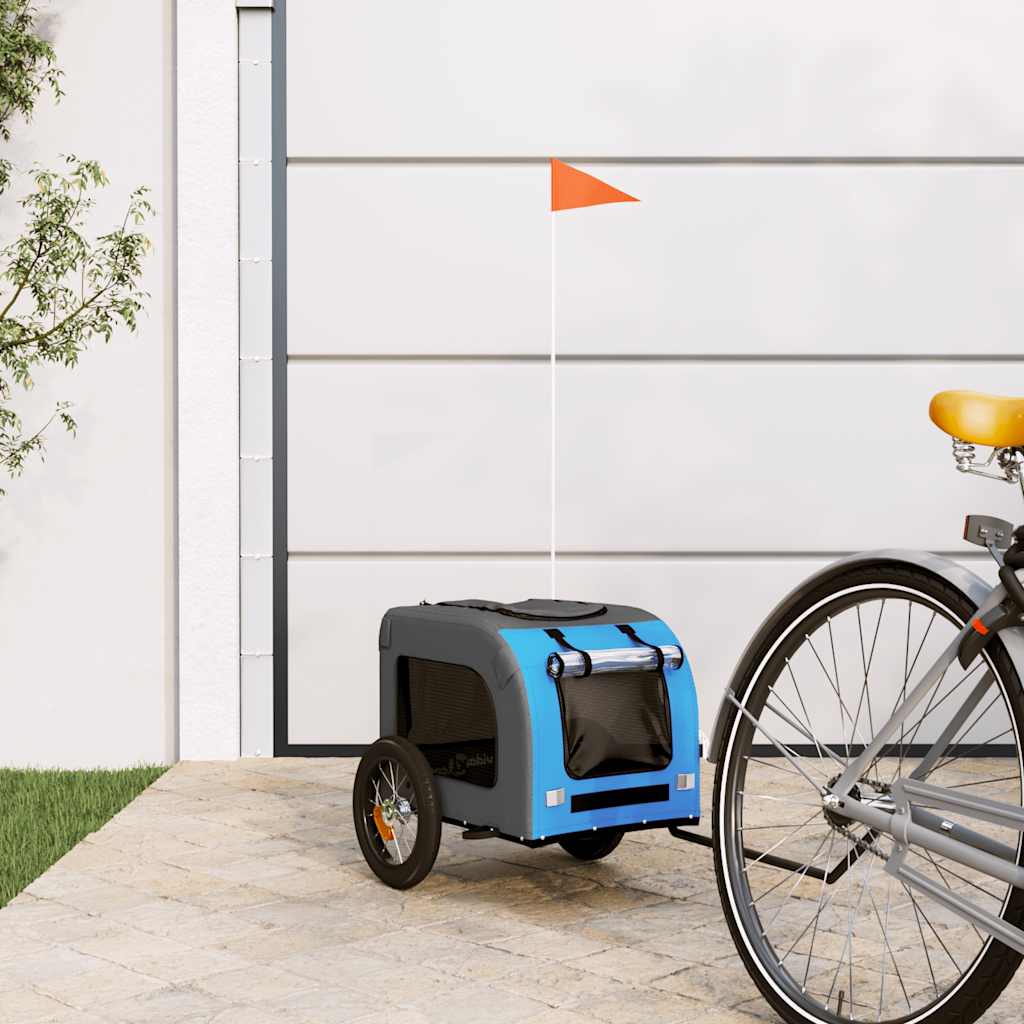 Pet Bike Trailer Blue and Grey Oxford Fabric and Iron