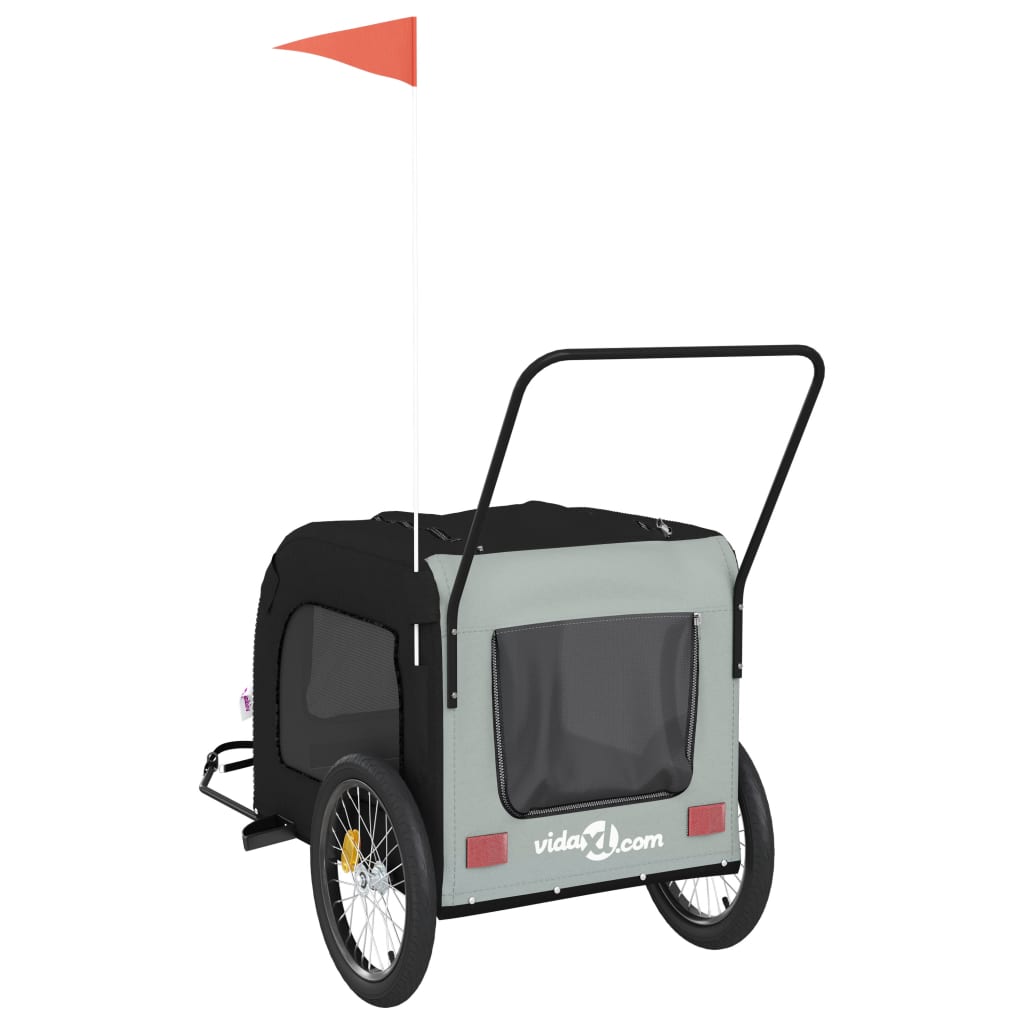 vidaXL Pet Bike Trailer Black and Grey Oxford fabric, Iron, PVC Medium