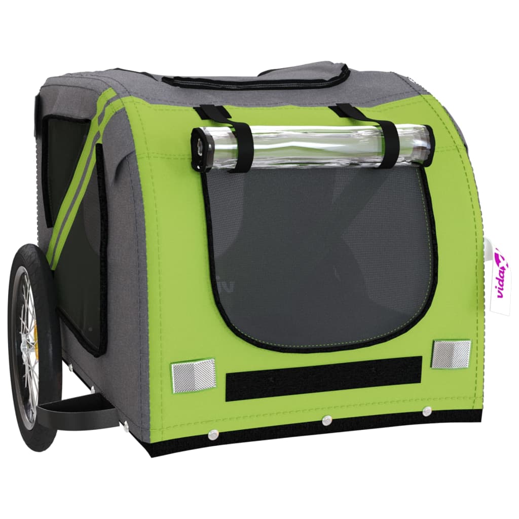 Pet Bike Trailer Green and Grey Oxford Fabric and Iron