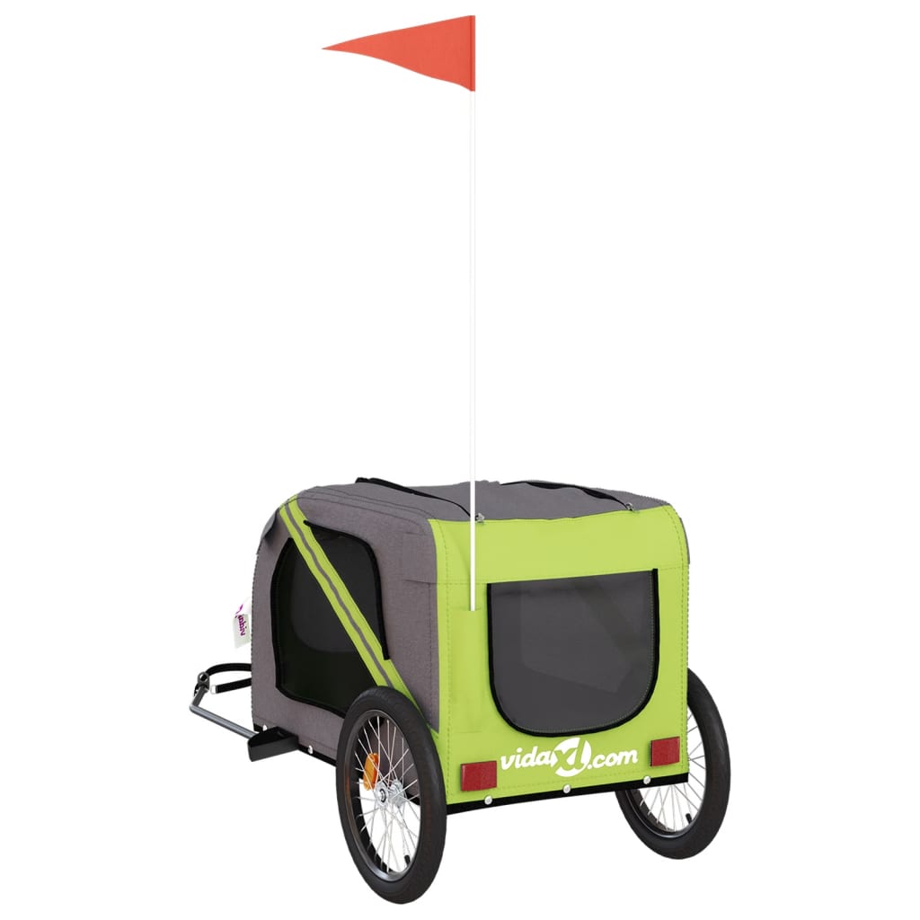Pet Bike Trailer Green and Grey Oxford Fabric and Iron