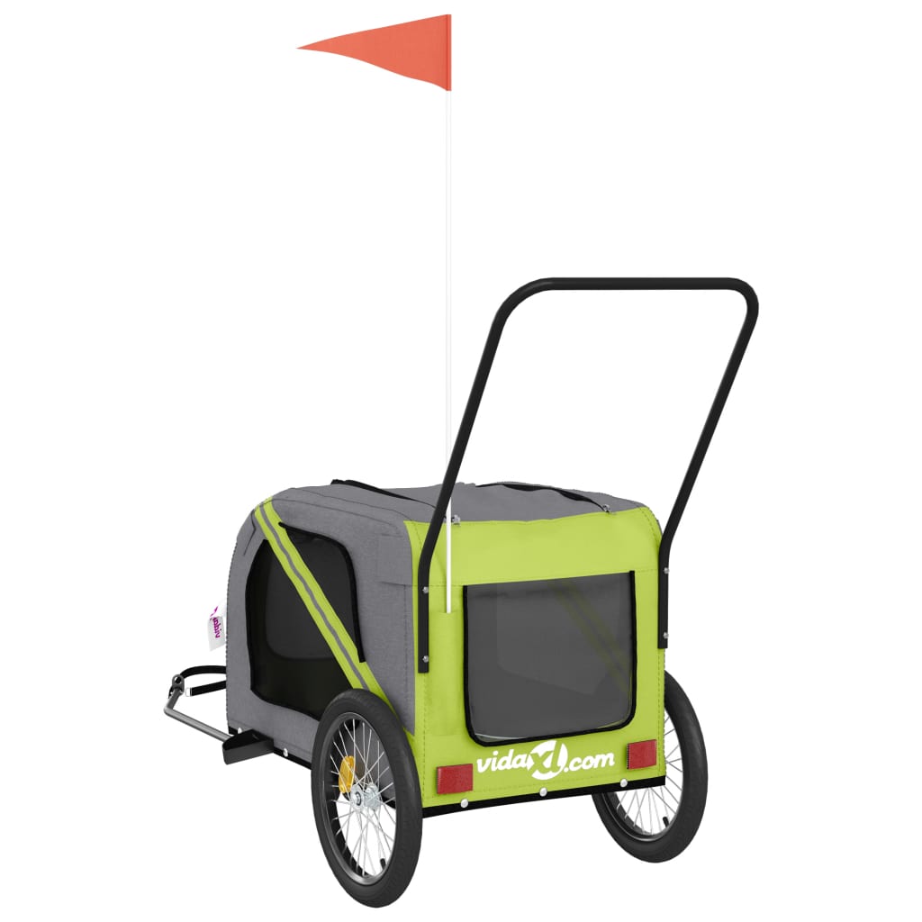 Pet Bike Trailer Green and Grey Oxford Fabric and Iron