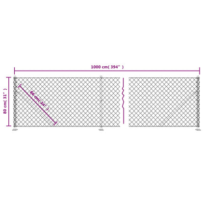 Chain Link Fence with Flange Green 0.8x10 m