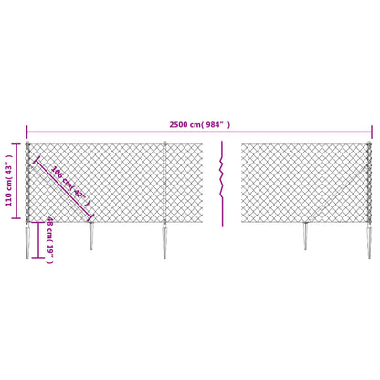 Chain Link Fence with Spike Anchors Anthracite 1.1x25 m