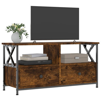 TV Cabinet Smoked Oak 90x33x45 cm Engineered Wood&Iron