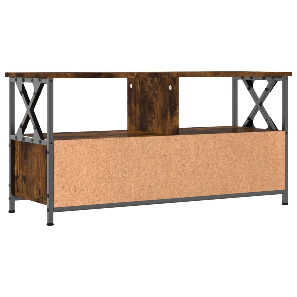TV Cabinet Smoked Oak 90x33x45 cm Engineered Wood&Iron
