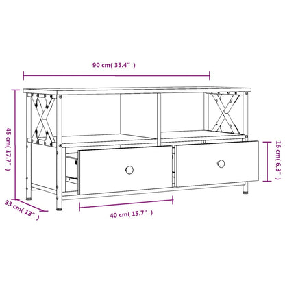 TV Cabinet Smoked Oak 90x33x45 cm Engineered Wood&Iron