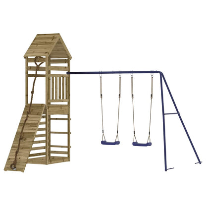 Outdoor Playset | Blue, Natural Wood