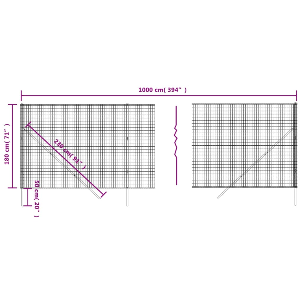 Wire Mesh Fence Green 1.8x10 m Galvanised Steel