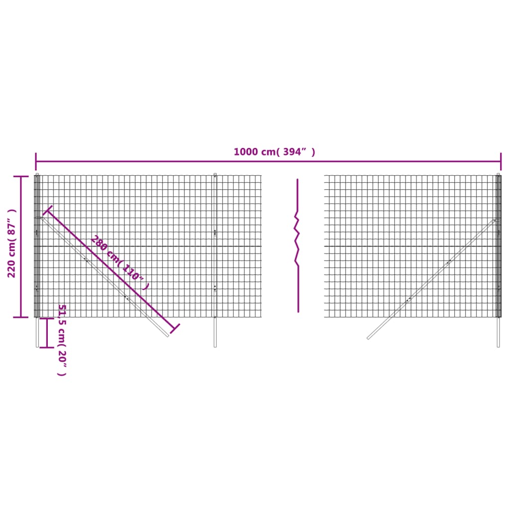 Wire Mesh Fence Green 2.2x10 m Galvanised Steel