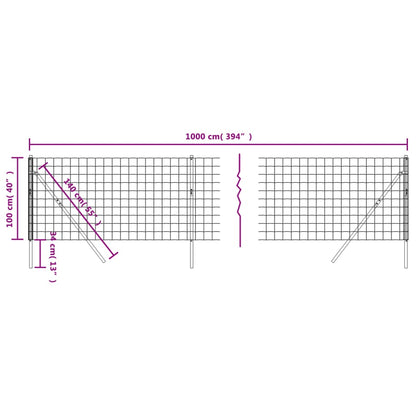 Wire Mesh Fence Green 1x10 m Galvanised Steel