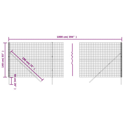 Wire Mesh Fence Green 1.4x10 m Galvanised Steel