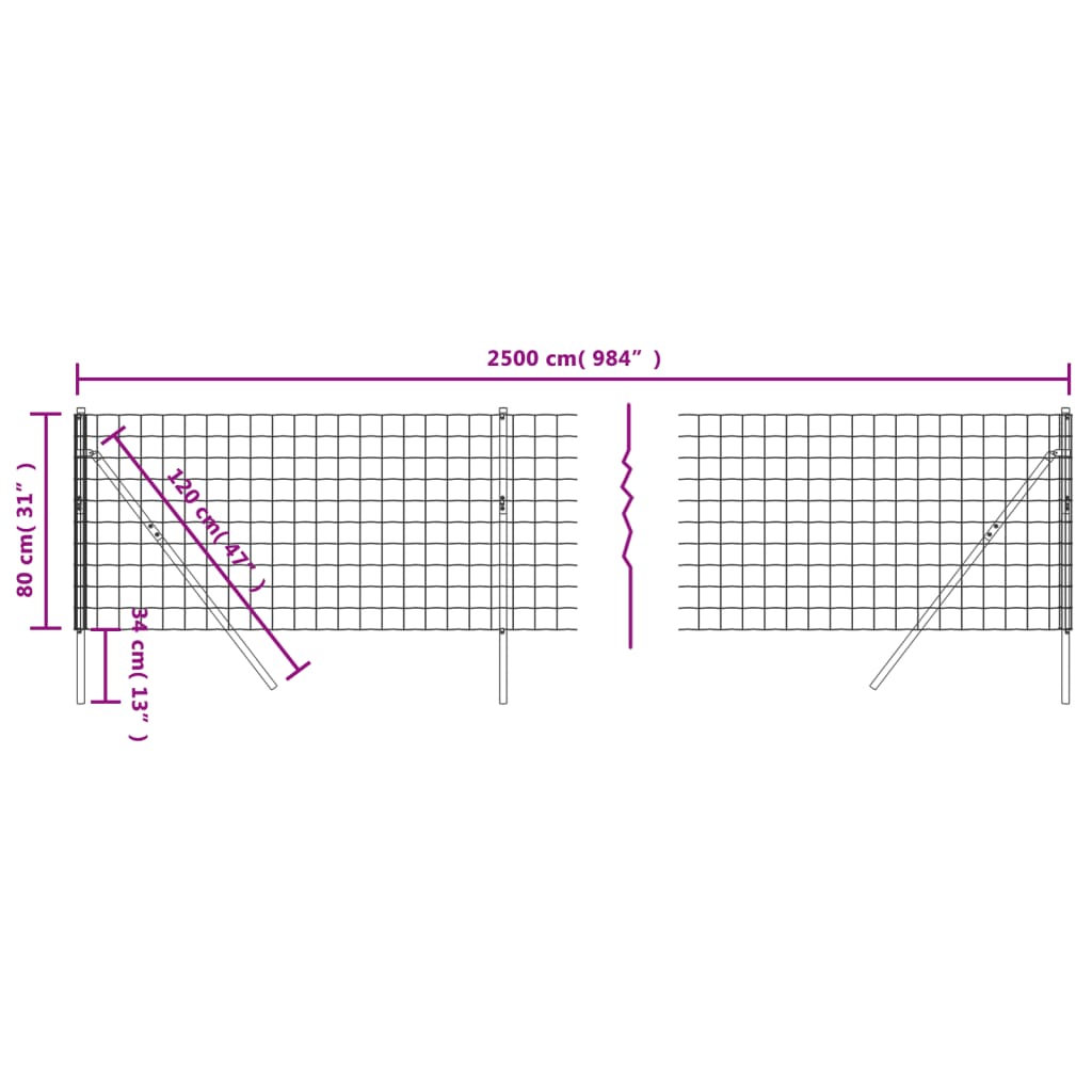 Wire Mesh Fence Green 0.8x25 m Galvanised Steel