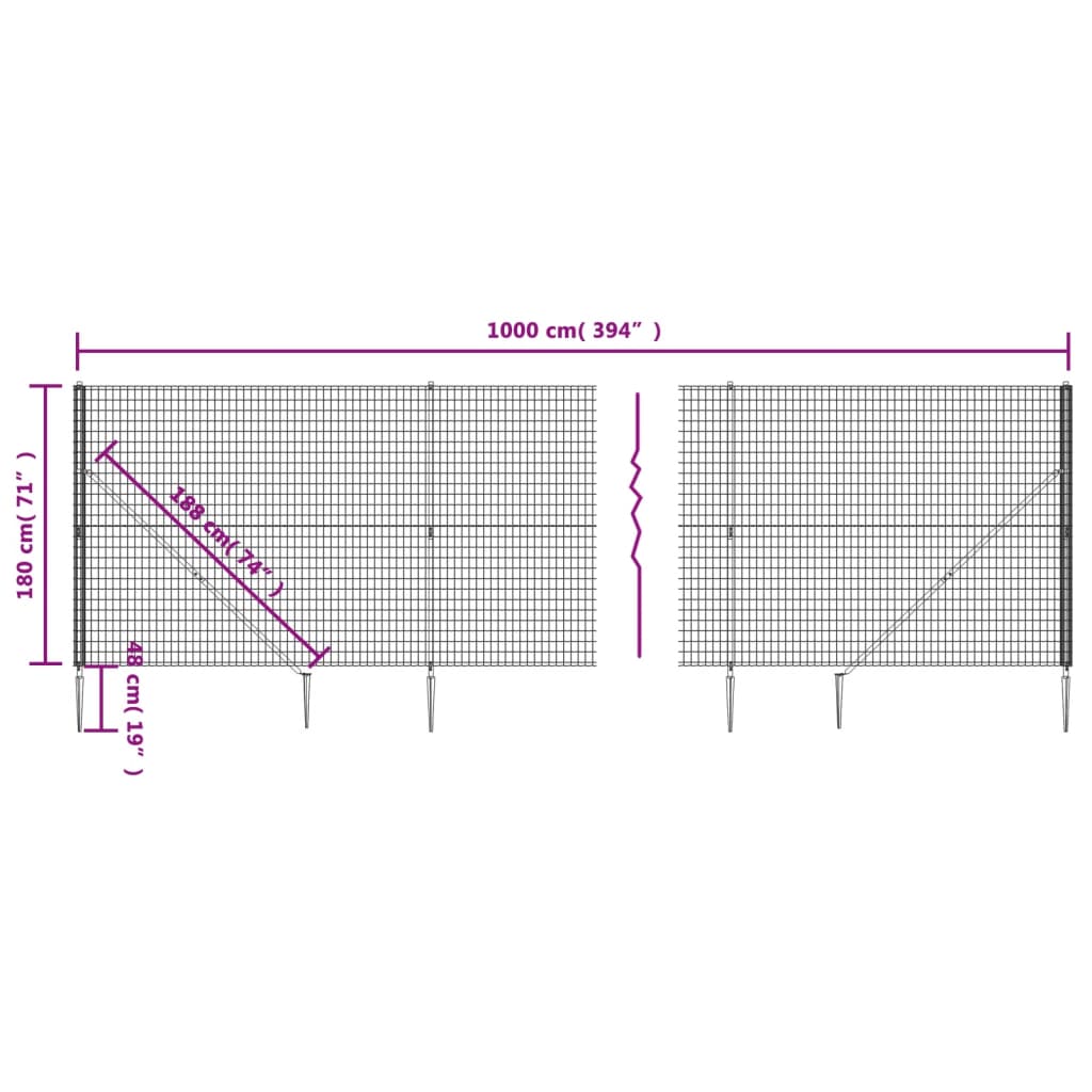 Wire Mesh Fence with Spike Anchors Green 1.8x10 m