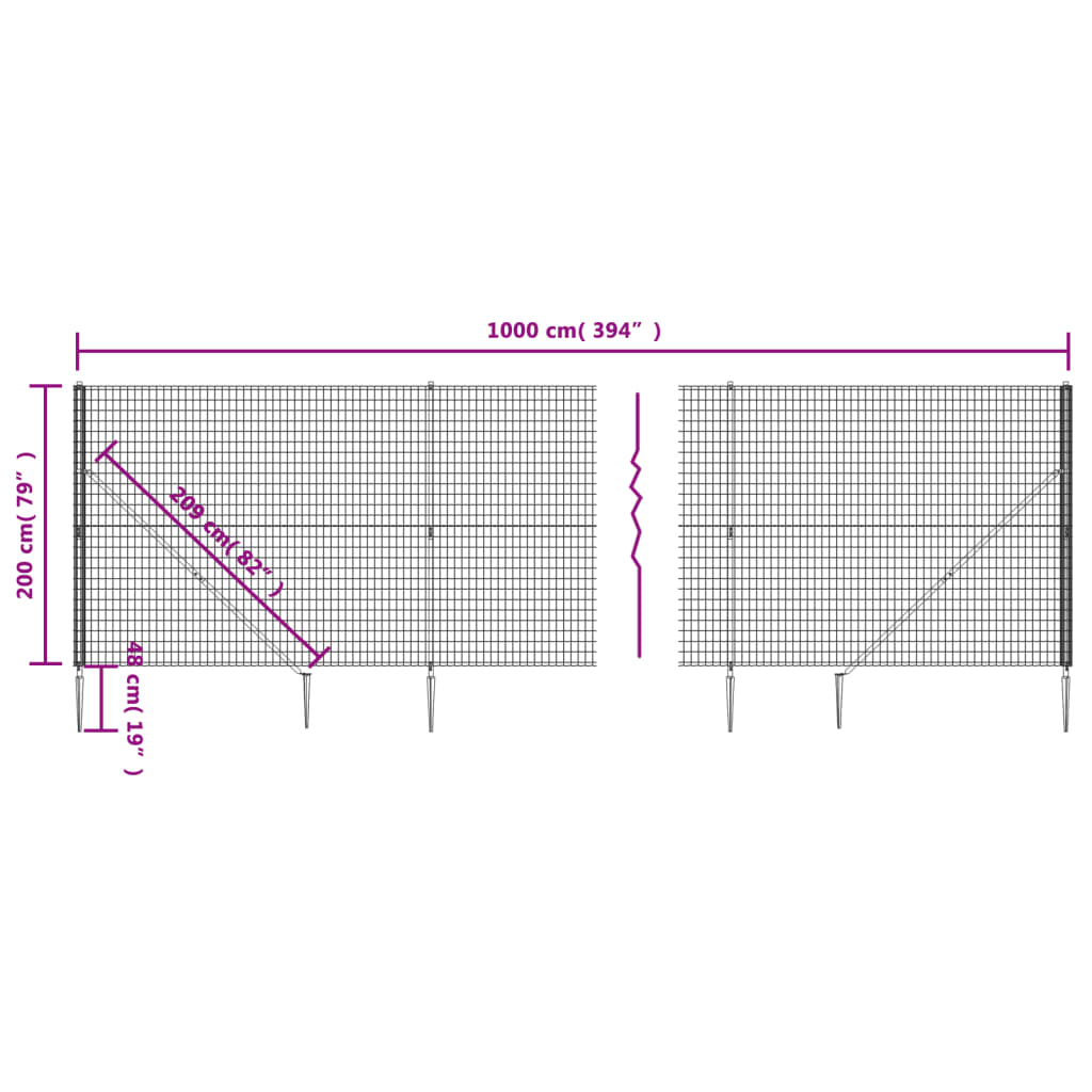 Wire Mesh Fence with Spike Anchors Green 2x10 m