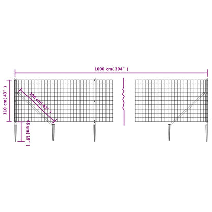 Wire Mesh Fence with Spike Anchors Green 1.1x10 m