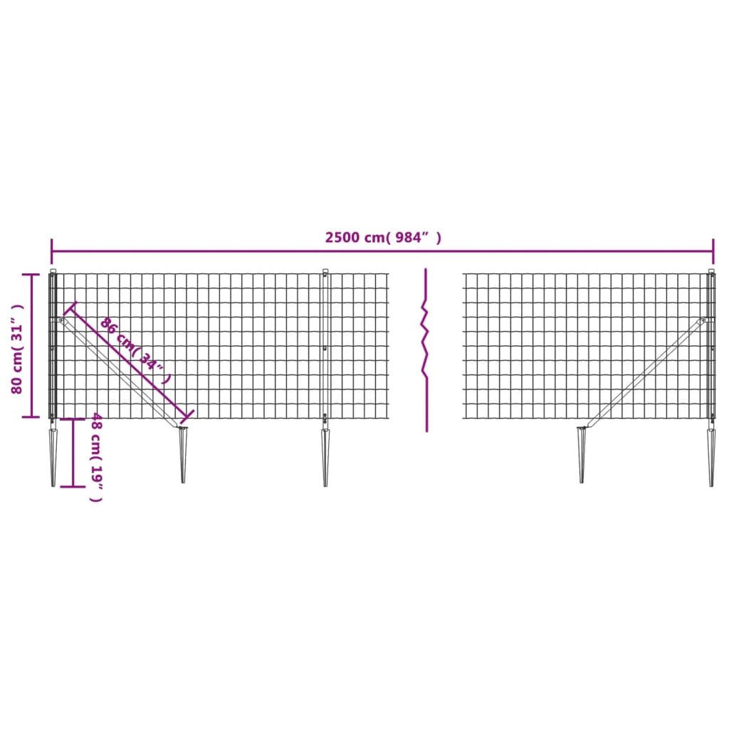 Wire Mesh Fence with Spike Anchors Green 0.8x25 m