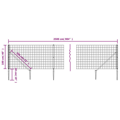 Wire Mesh Fence with Spike Anchors Green 1x25 m