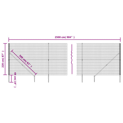 Wire Mesh Fence with Spike Anchors Green 2.2x25 m