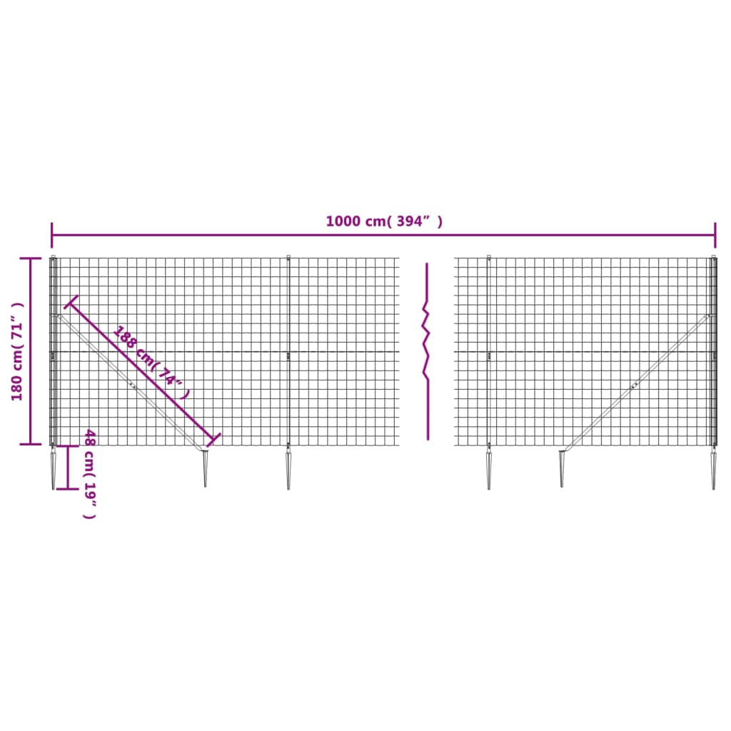 Wire Mesh Fence with Spike Anchors Green 1.8x10 m