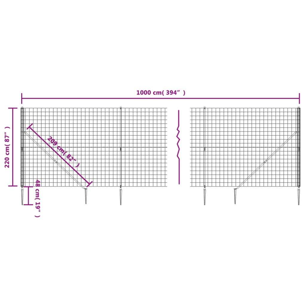 Wire Mesh Fence with Spike Anchors Green 2.2x10 m