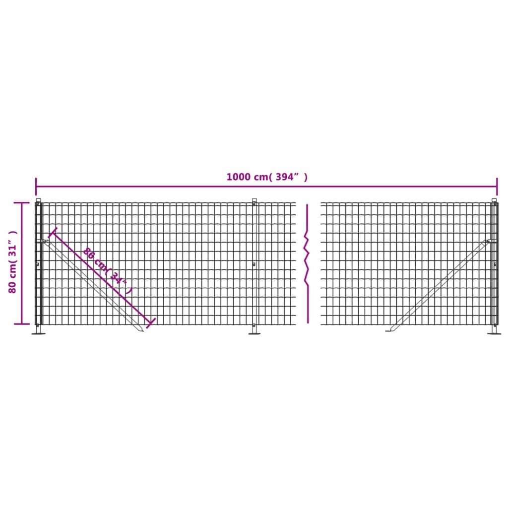 Wire Mesh Fence with Flange Green 0.8x10 m