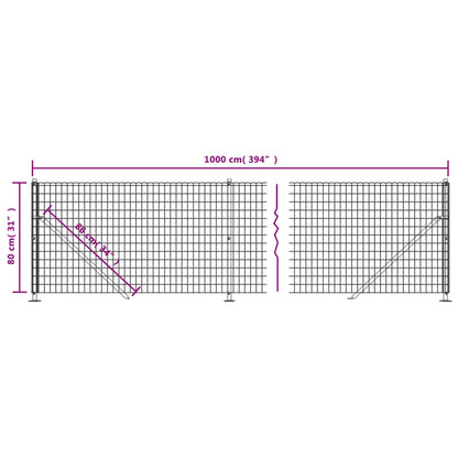 Wire Mesh Fence with Flange Green 0.8x10 m