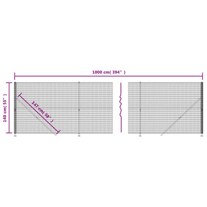 Wire Mesh Fence with Flange Green 1.4x10 m