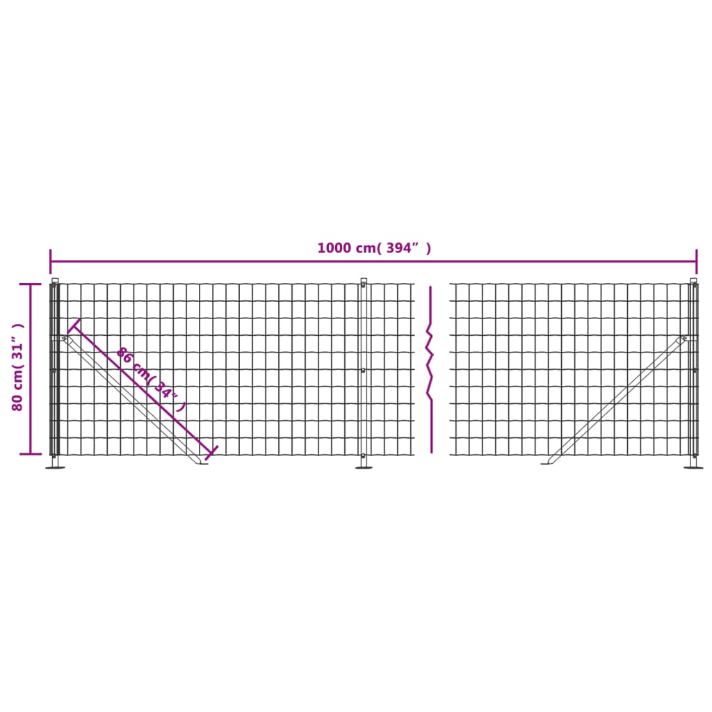 Wire Mesh Fence with Flange Green 0.8x10 m