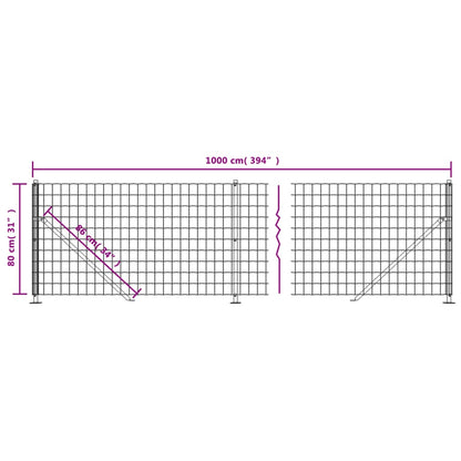 Wire Mesh Fence with Flange Green 0.8x10 m