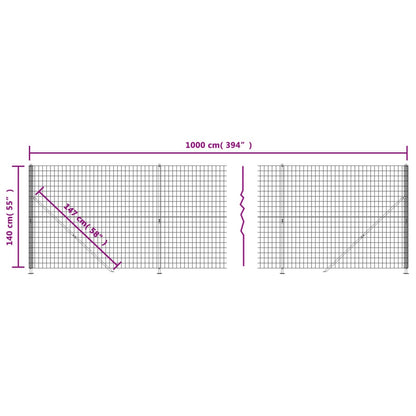 Wire Mesh Fence with Flange Green 1.4x10 m