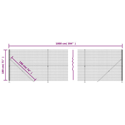 Wire Mesh Fence with Flange Green 1.8x10 m