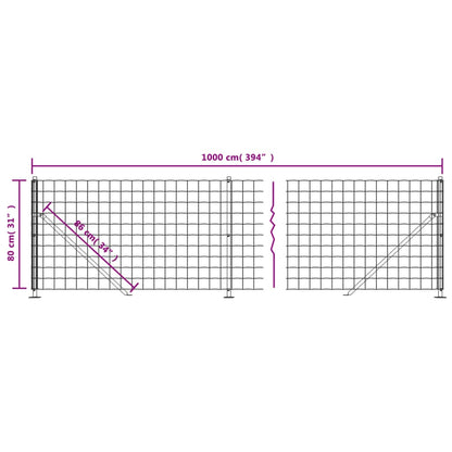 Wire Mesh Fence with Flange Green 0.8x10 m