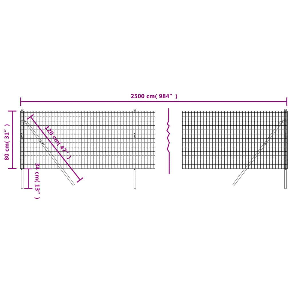 Wire Mesh Fence Anthracite 0.8x25 m Galvanised Steel