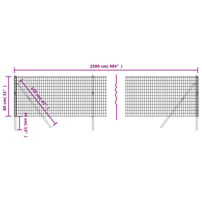 Wire Mesh Fence Anthracite 0.8x25 m Galvanised Steel