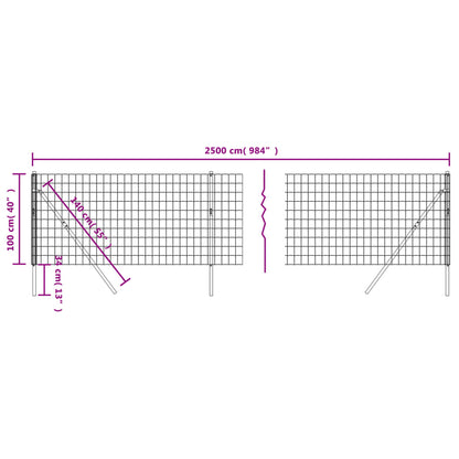 Wire Mesh Fence Anthracite 1x25 m Galvanised Steel